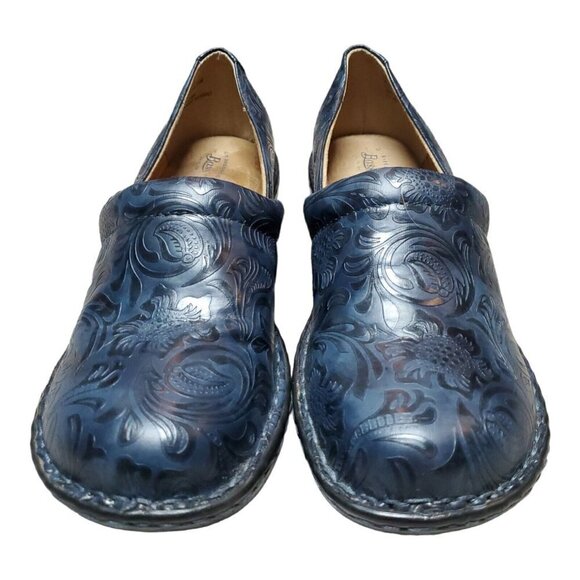 GH Bass & Co Womens Sheena Blue & Black Floral Embossed Tooled Clog Shoe Sz 9.5M - Picture 4 of 14